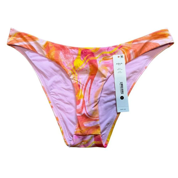 AQUA SWIM Swirl Print Scoop Front Bikini Swim Suit Bottom Cheeky NWT Small - Picture 3 of 6